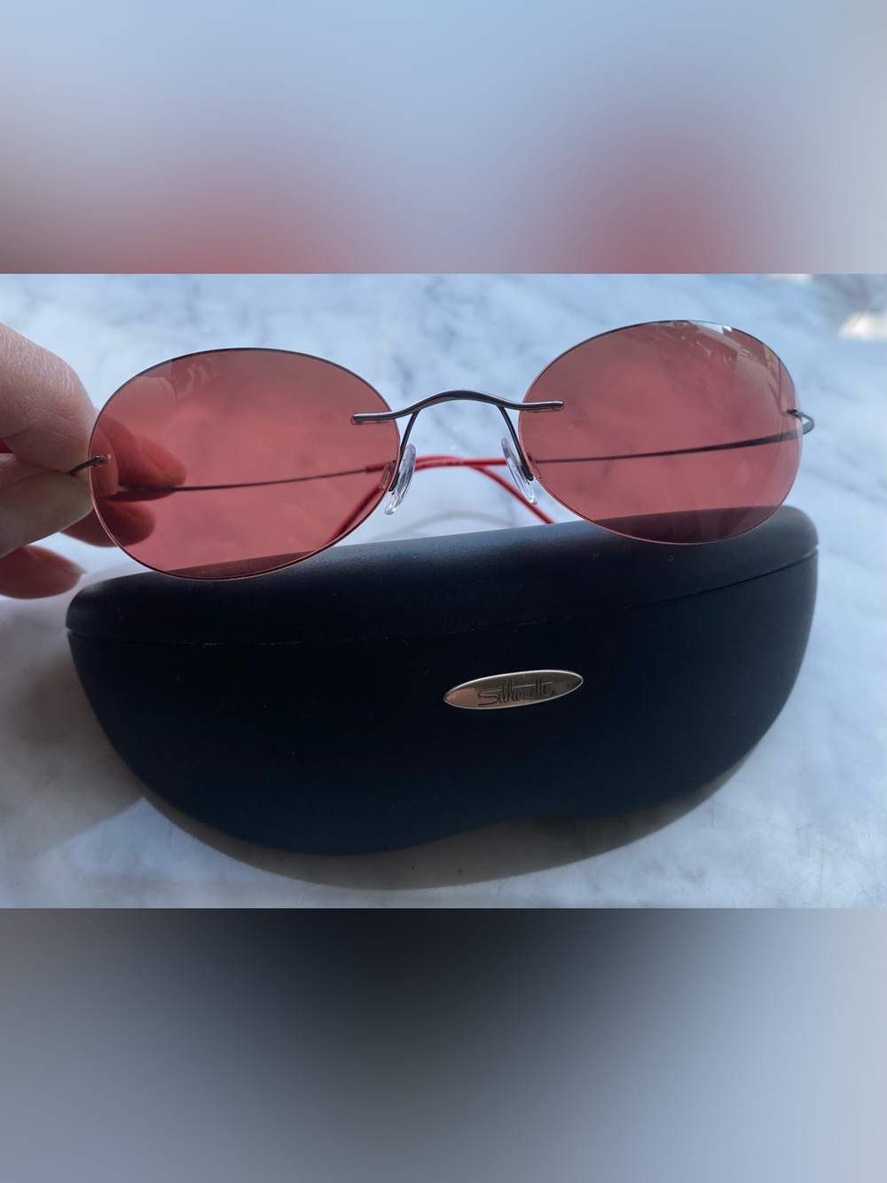 Silhouette Women's Rimless Sunglasses in Rose and Silver